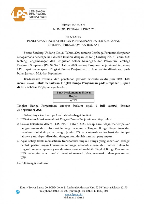 PENGUMUMAN LPS JULI 2026